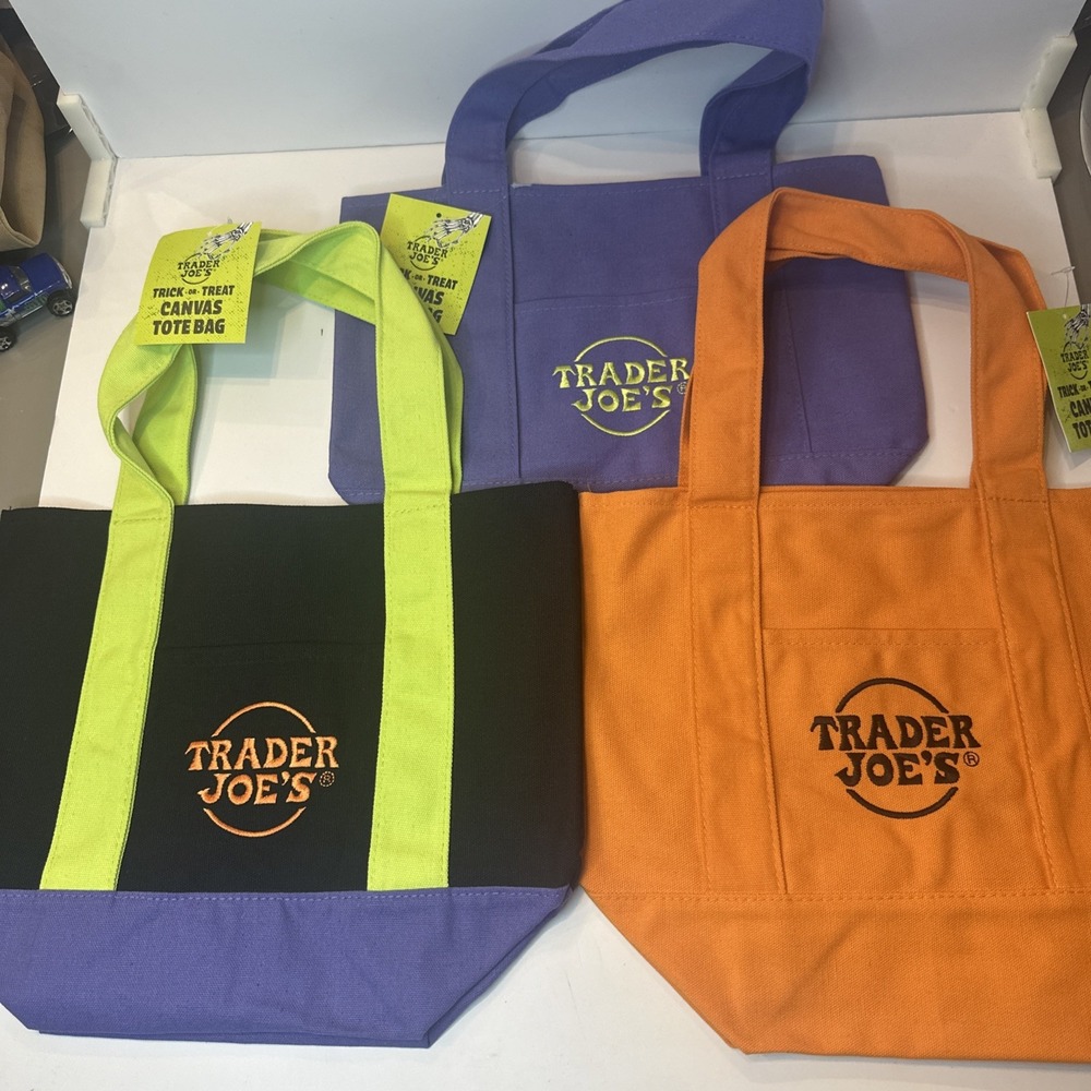 Trader Joes Mini Canvas Tote Bag Set of 3 Halloween LIMITED In Hand‎ Fast Ship